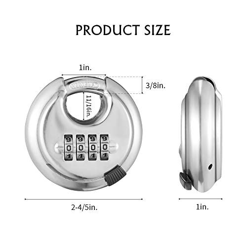 4 Digit Combination Lock, Combination Disc Padlock with Hardened Steel Shackle Combo Padlock for Sheds, Locker, Storage Unit, Gym and Fence (4 Pcs)