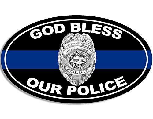 God Bless Our Police Oval Sticker - Officer Support Blue Line