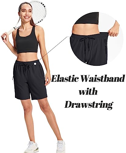 Lightweight Women's Hiking Shorts - Quick Dry 8" Golf Shorts - Large / Black
