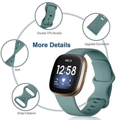 Soft TPU Sport Strap Bands for Fitbit Sense/Versa 3/4 - 4 Pack Small, Black/Modena/Bluegrey/Pinegreen