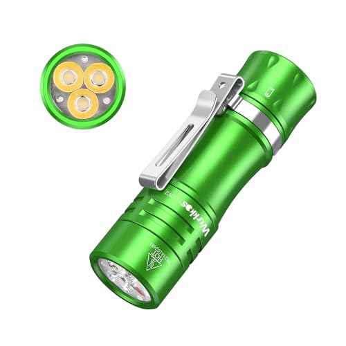 Wurkkos TS10 V2 6000K Pocket EDC Flashlight Green Body-Mini 90CRI LED Flashlight with Rechargeable Battery,1-1400 Lumen Brightness,3Pcs Color Aux LED,Anduril 2.0 UI