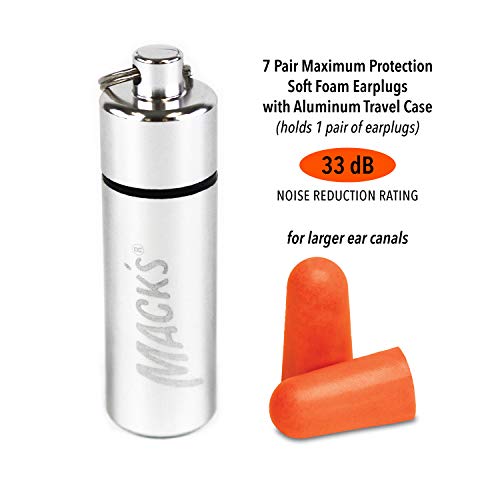 Maximum Protection Soft Foam Ear Plugs - 33 dB NRR, 7 Pairs + Travel Case