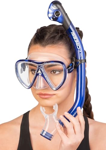 Cressi Adult Snorkeling Kit - Translucent Cobalt/Clear Mask & Dry Snorkel, Italy Design
