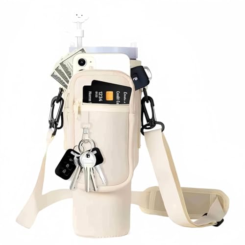 dabria 30oz Stanley Tumbler Neoprene Bottle Holder with Strap & Straw Cover – Cream