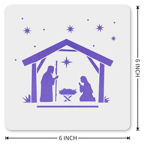 MAGJUCHE Nativity Manger Stencil 6 Inches, Reusable Christmas Stencil for Painting DIY Crafts Decor