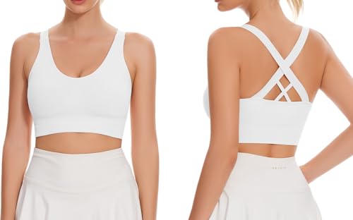 Large White Women's Unpadded Sports Bra - Medium Support, Criss Cross Back, Strappy Workout Top