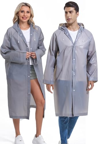 Reusable Rain Ponchos for Adults - 2PCS A-Grey
