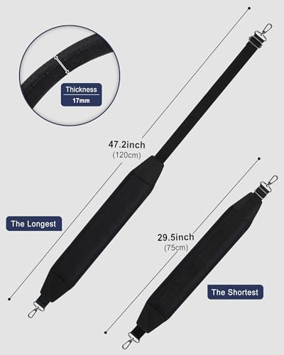 Padded Golf Bag Strap - Adjustable Thick Pad - Full Black With 2 Clips