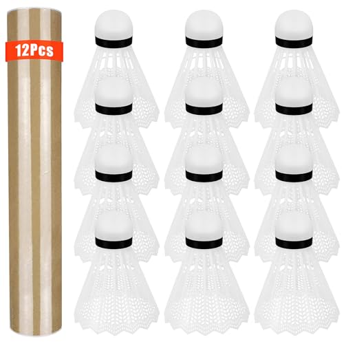Badminton Shuttlecocks - 12 Pcs White Plastic Birdies for Training