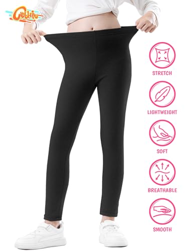Girls Cotton Footless Leggings for Toddler & Kids - Black, Size 8-10Y