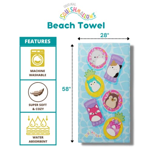 Franco Squishmallows Cotton Beach Towel 58x28 Inches - Soft Pool & Bath Accessory