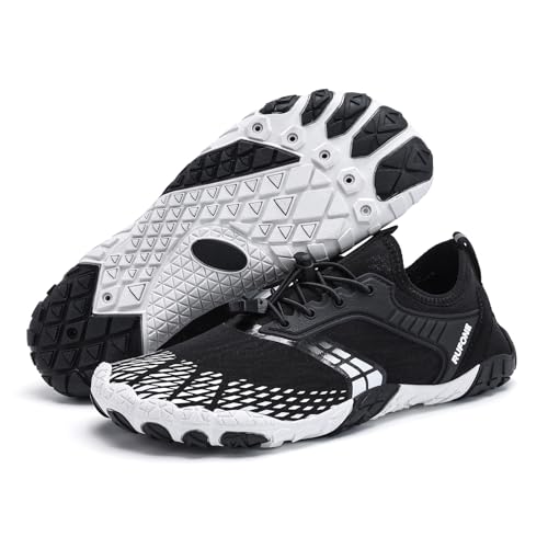 RUFONE Water Shoes for Men & Women - Quick Dry Barefoot Aqua Shoes, Black, 8 Men / 10 Women