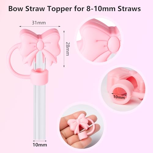 6PCS Cute Bow Straw Covers for Stanley 30 & 40 Oz Tumblers - Pink, Blue, Purple