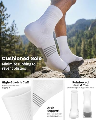 PAPLUS 3 Pairs Running Compression Socks for Men & Women – Medium / White