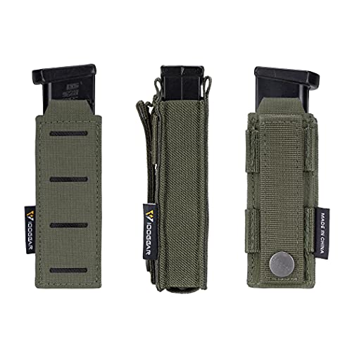 IDOGEAR Single Pistol Mag Pouch - Elastic Molle Open Top Holster for 9mm .40 Magazines - Ranger Green