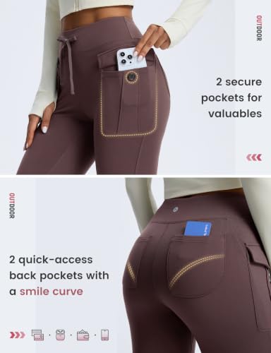 Baleaf Women's Fleece Lined Hiking Pants Thermal Warm Flare Cargo Pants - Small Dark Brown