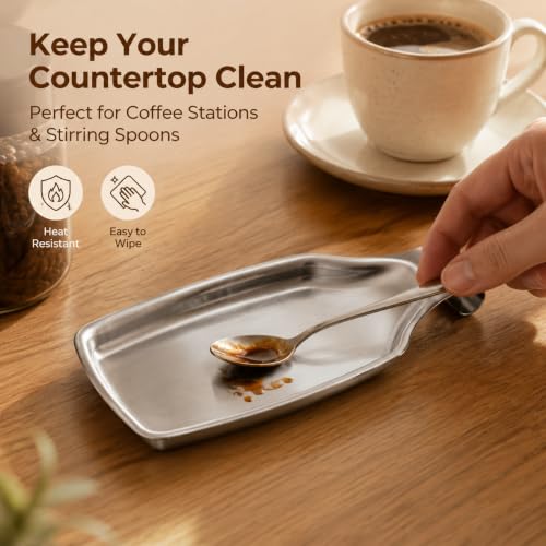E-far Stainless Steel Spoon Rest Set of 2 - Silver, Large Kitchen Utensil Holders