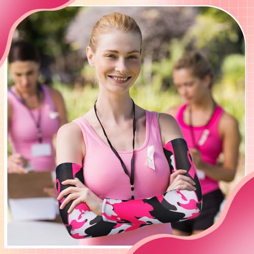 Breast Cancer Awareness Arm Sleeves - 2 Pairs Pink Ribbon