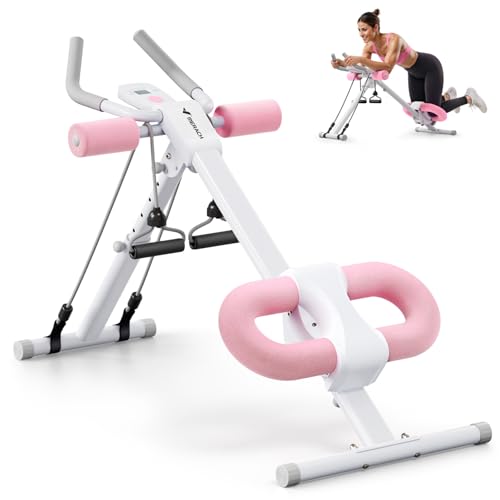 Adjustable Ab Trainer Machine - Foldable Abdominal Equipment - White & Pink