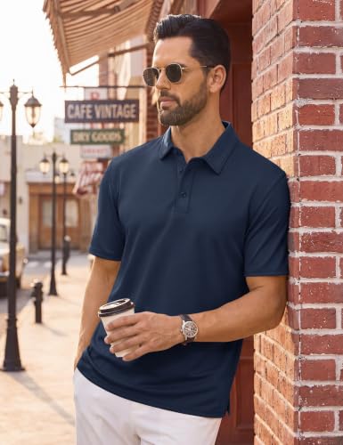 Cotrasen Men's Navy Medium Short Sleeve Cotton Pique Polo Shirt for Golf