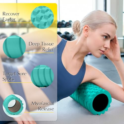 Deep Tissue Foam Roller - High Density Massage Roller - Aqua
