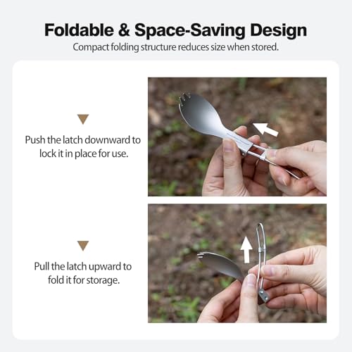 Folding Titanium Spork - Ultralight Spoon Fork Knife Utensil Ti1022T