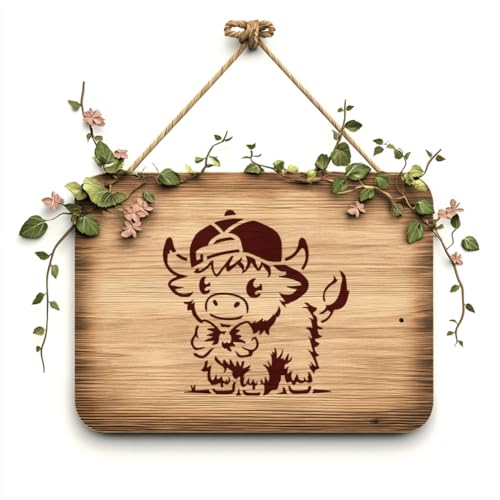 4 Styles Cartoon Highland Cow Stencil for Painting, 11.8"x11.8" Reusable Cute Animal Stencil Drawing Template, DIY Craft Paint Template for Wall Home Decor Wood Burning Card Farmhouse Fabric