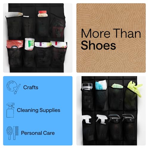 GORILLA GRIP Over-the-Door Shoe Organizer 24 Large Mesh Pockets Black 2 Pack with Hooks