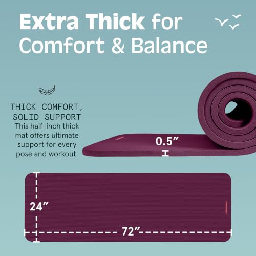 Extra Thick Non-Slip Yoga Mat - 1/2 Inch, 72x24in - Boysenberry