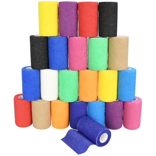 3 Inch Self-Adhesive Bandage Wraps 24pcs, 12 Colors, 5 Yards Each, Latex-Free Vet Wrap