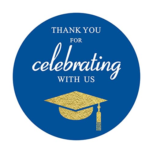 Round Blue Graduation Stickers - 50 Pack Thank You Labels