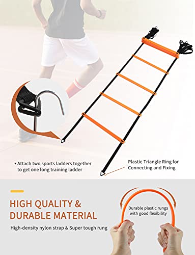 Agility Ladder and Cones Set - 20 Feet with 12 Rungs, Carry Bag & 10 Cones