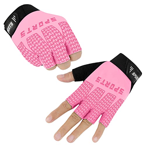 Kids Fingerless Cycling Gloves - Non-Slip Pink - Small