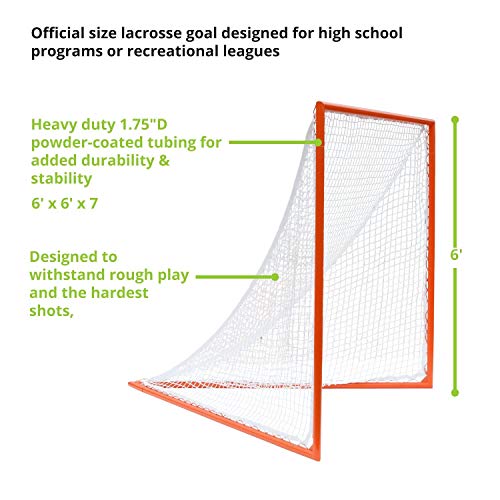 Pro & Collegiate Lacrosse Goal - 6' x 6' Steel Frame (White/Orange)