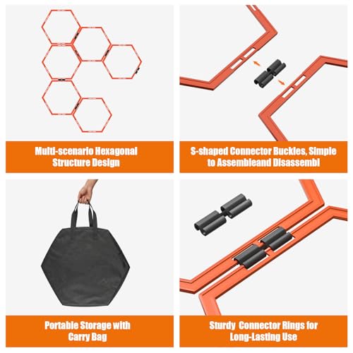 Hexagon Agility Rings Set - 6 Portable Speed Training Rings