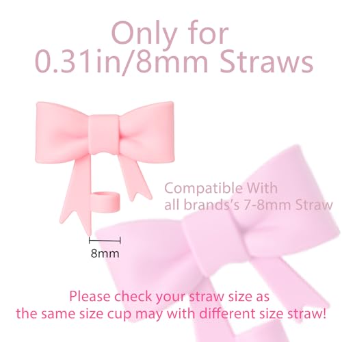 8mm Pink Bow Straw Cover Topper - Silicone Tumbler Accessories