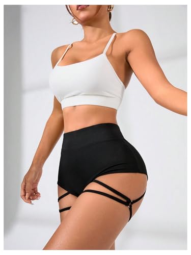 OYOANGLE Women's Strappy Booty Rave Shorts Cut Out Cheeky Garter