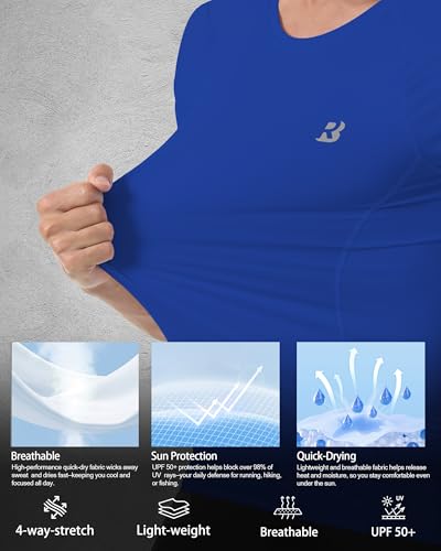 Roadbox Men's Compression Shirt Short Sleeve - Small Black/White/Royal Blue 3-Pack Athletic Workout Tops