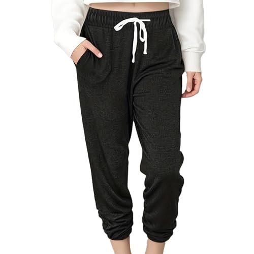 Baggy Sweatpants for Women with Pockets - Large Black