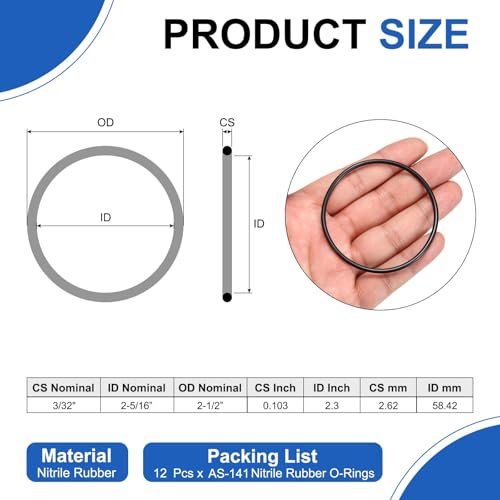 12Pcs Nitrile Rubber O-Rings - 2-5/16" ID 2-1/2" OD 3/32" Width