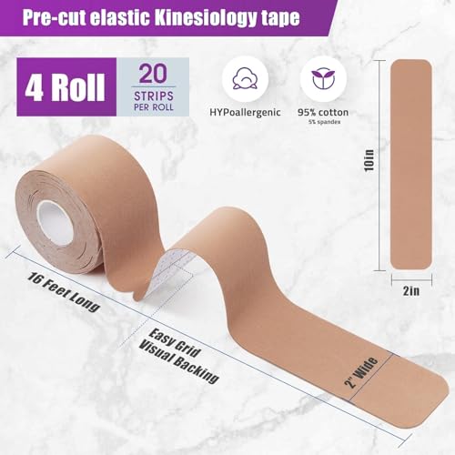 VityElk Kinesiology Tape Beige 80 Precut Strips Waterproof & Hypoallergenic