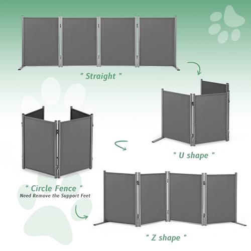 RANTILA 4 Panel Indoor Foldable Dog Fence Freestanding Dog Gate for Stairs, Hallways, or Doorways for Small Dogs- 68 X 24 Inch, Grey, Need Assembly
