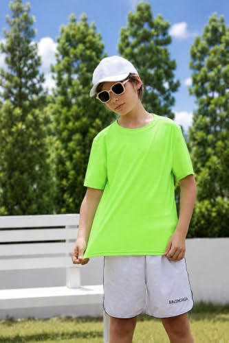 Boys Quick Dry Athletic Shirt - Lightweight Sports Tee, Neon Green, 11-12 Years