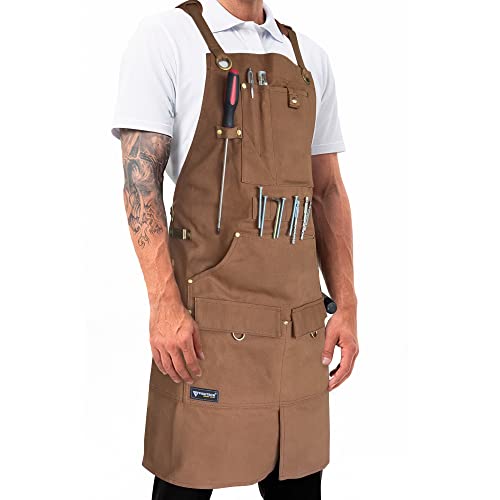 FIGHTECH Shop Apron - Heavy Duty Wood Working Apron for Men with Tool Pockets for Woodworkers Blacksmiths Carpenters M-XXL