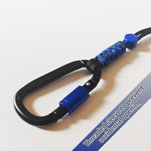 Paracord Keychain Carabiner Clip with D Ring & Screw Lock - Blue & Black