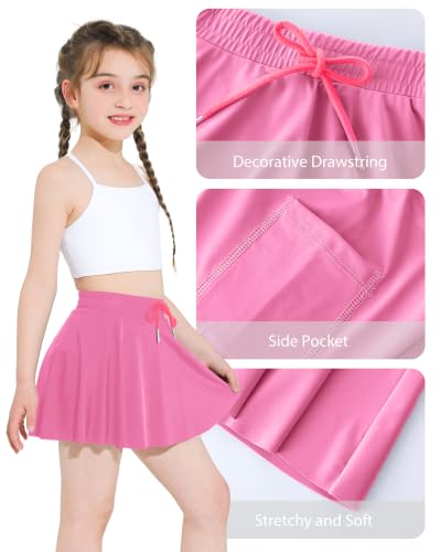 Girls Tennis Skirt Athletic Skort with Pocket - Hot Pink, 9-10 Years