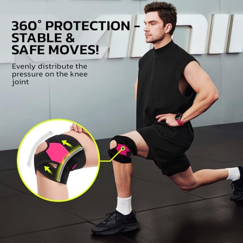 aoFIT Knee Brace for Women& Men (1 Pair), Knee Braces Wrap Adjustable Compression Sleeve Knee Support with Memory Stabilizers,Knee Support for Knee Pain Relief Meniscus Tear HotPink M