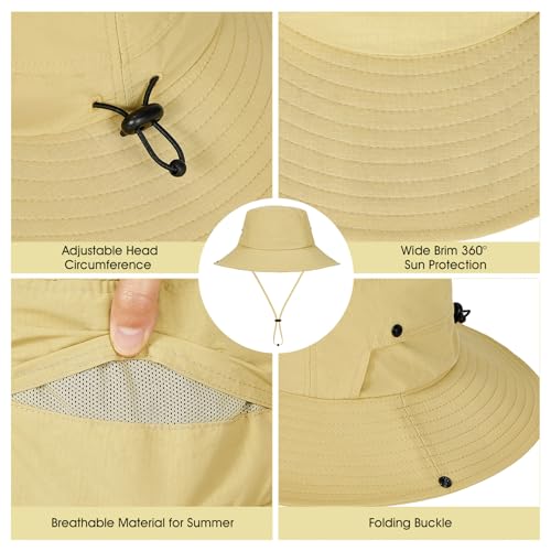 Kids Sun Hat UPF 50+ Waterproof Light Khaki Bucket Hat 8-15 Years