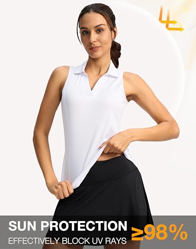 G Gradual Women's Sleeveless Golf Shirt - Lightweight V-Neck, Medium, White