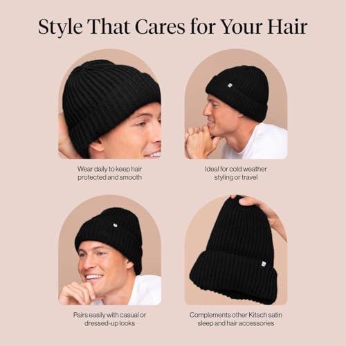 Kitsch Glazey Satin Lined Beanie Black – Cozy Winter Hat for All Hair Types
